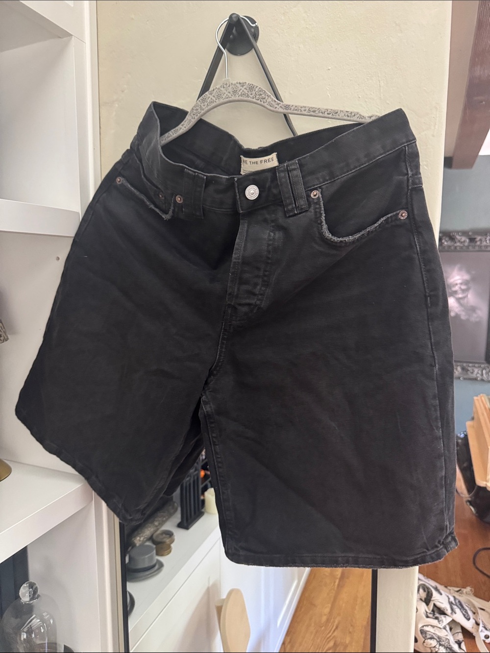 Free People black denim shorts